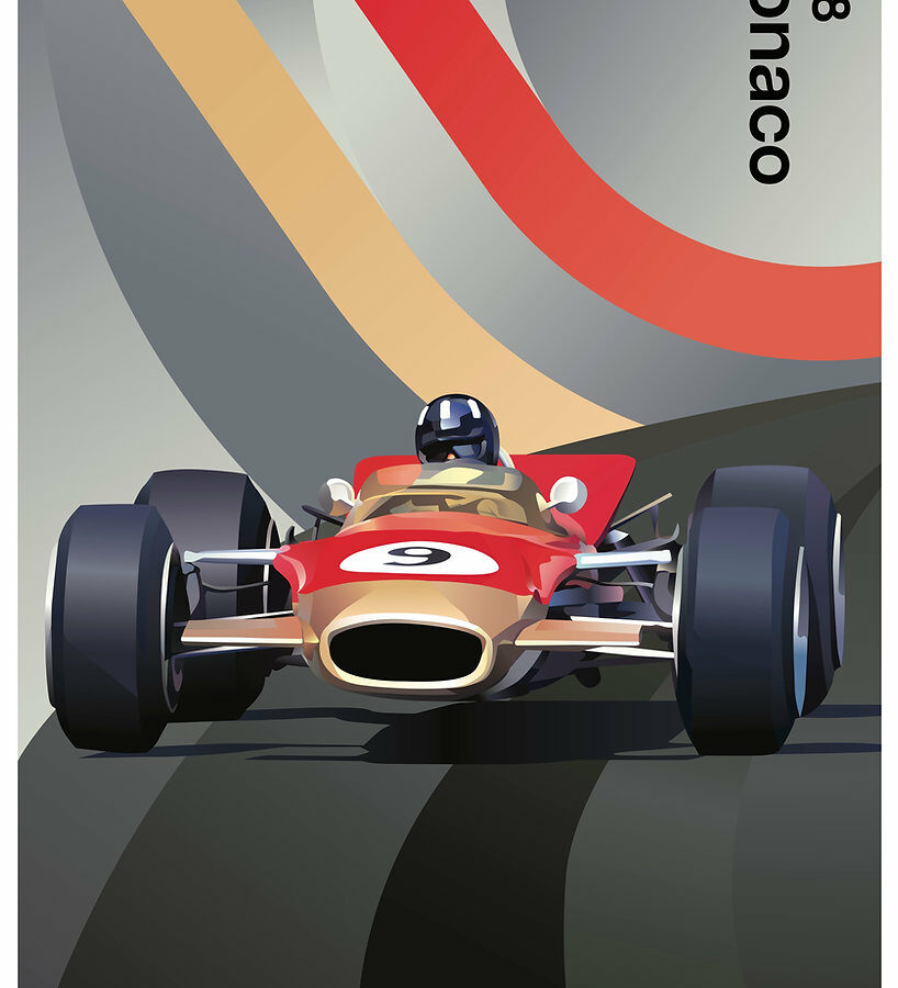 Graham Hill, Lotus, 1968 Monaco GP poster A4 mounted print F1 Jackets