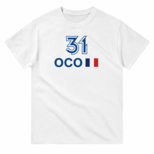 Esteban Ocon 2025 Race Calendar Formula 1 F1 T-Shirt from the F1 Jackets store collection.