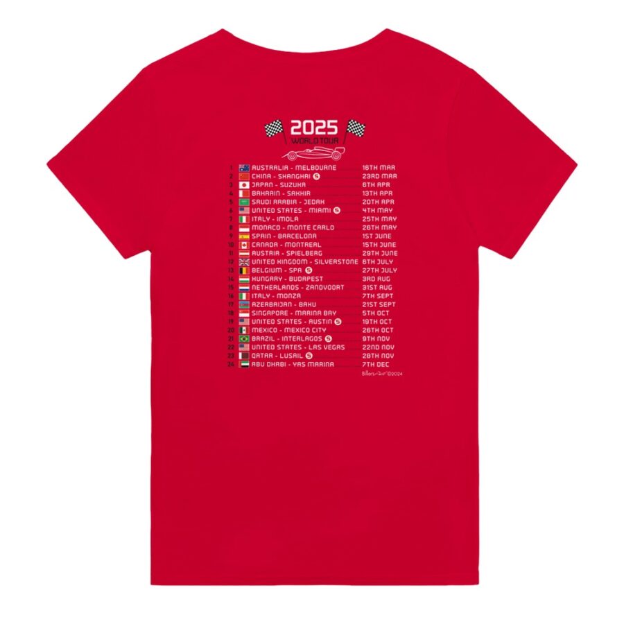 Esteban Ocon 2025 Race Calendar Formula 1 F1 T-Shirt F1 Clothing