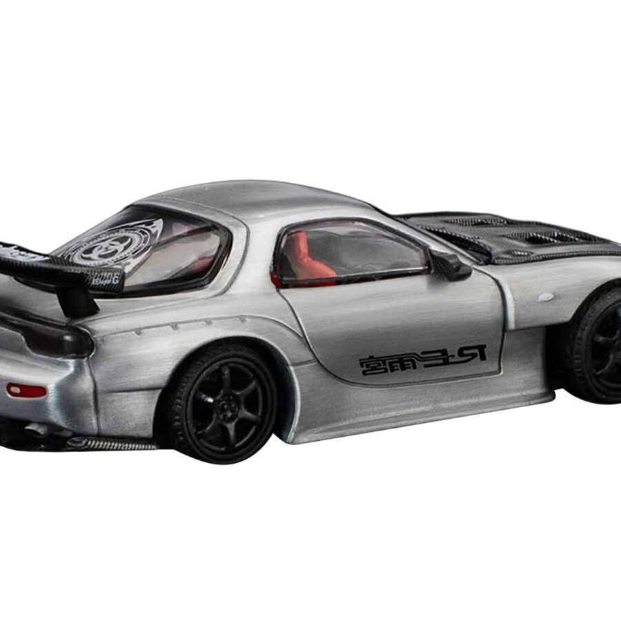 Mazda RX-7 RE-Amemiya RHD (Right Hand Drive) Silver Metallic with Carbon Hood "Japan Minicar a Gogo Exclusive" 1/64 Diecast Model Car by Pop Race Automotive
