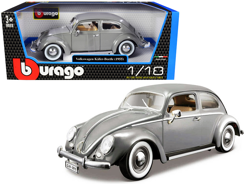 1955 Volkswagen Kafer Beetle Gray 1/18 Diecast Model Car by Bburago Automotive