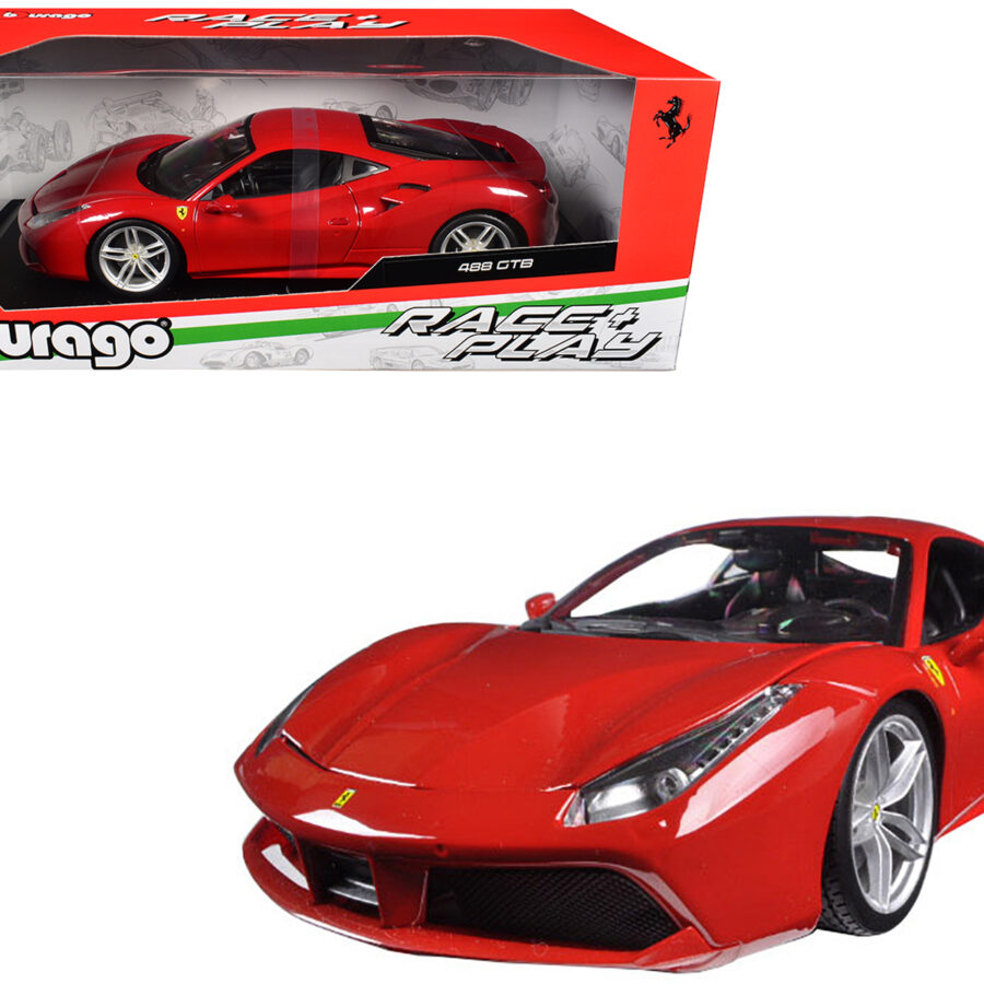 Ferrari 488 GTB Red 1/18 Diecast Model Car by Bburago Automotive