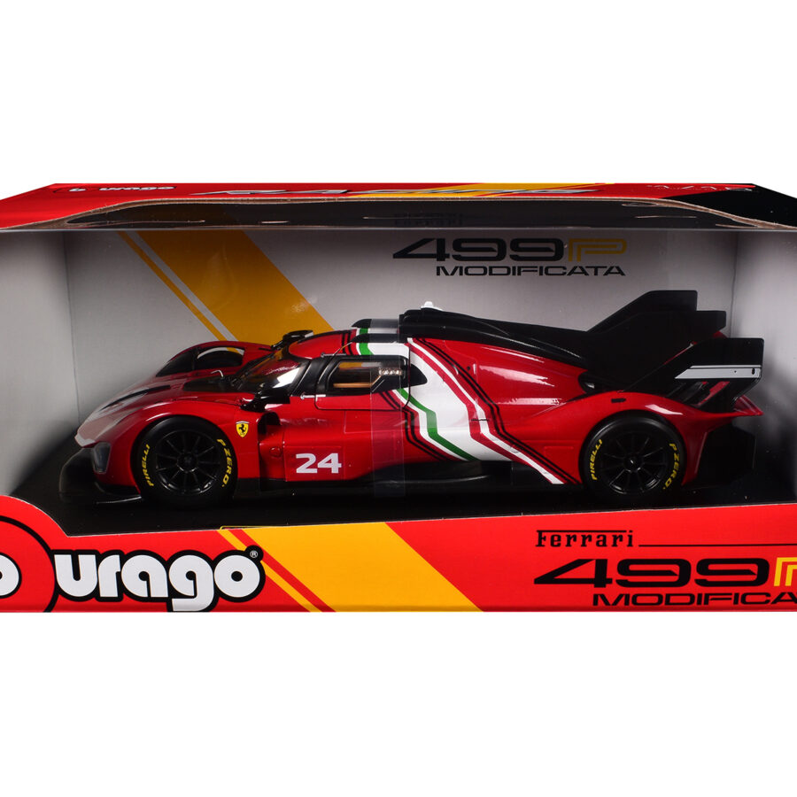 Ferrari 499P Modificata #24 Red with Italian Flag Stripes "Racing" Series 1/18 Diecast Model Car by Bburago Italian GP - Monza Track Art