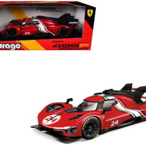 Ferrari 499P Modificata #24 Red with Italian Flag Stripes "Racing" Series 1/18 Diecast Model Car by Bburago Automotive by Diecast Mania