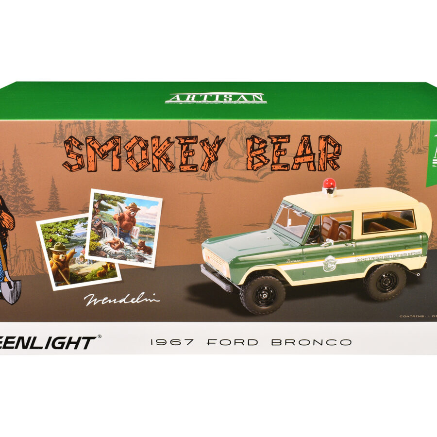1967 Ford Bronco "Smokey Bear Forest Ranger" Green and Cream with White Stripes "Artisan Collection" 1/18 Diecast Model Car by Greenlight Automotive