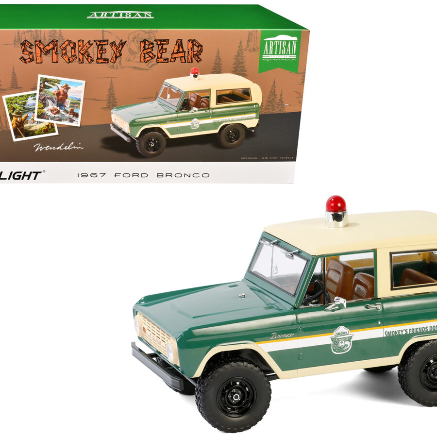 1967 Ford Bronco "Smokey Bear Forest Ranger" Green and Cream with White Stripes "Artisan Collection" 1/18 Diecast Model Car by Greenlight Automotive