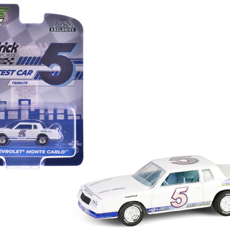 1983 Chevrolet Monte Carlo #5 "Hendrick Motorsports First Test Car Tribute" White with Blue Stripes and Interior "Hobby Exclusive" Series 1/64 Diecast Model Car by Greenlight Automotive