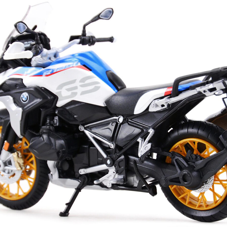 BMW R1250 GS White with Blue and Red Stripes 1/12 Diecast Motorcycle Model by Maisto Automotive