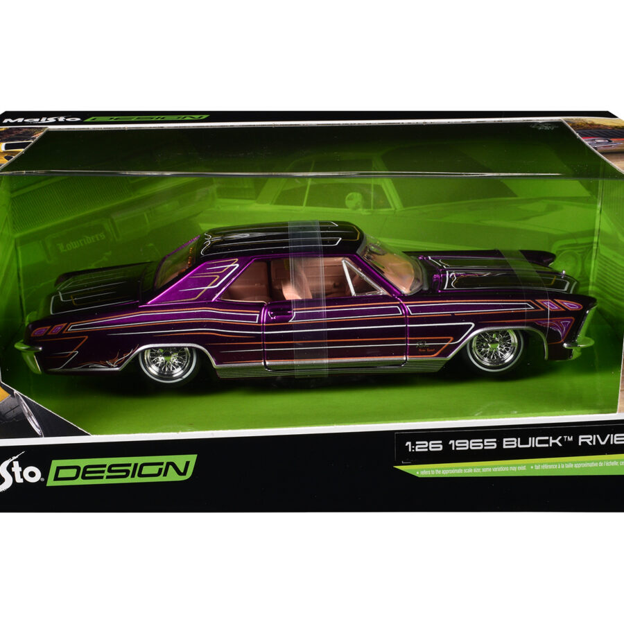 1965 Buick Riviera Lowrider Purple Metallic with Graphics "Lowriders" Series 1/26 Diecast Model Car by Maisto Automotive