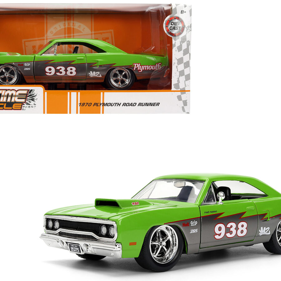 1970 Plymouth Road Runner #938 Green and Gray Metallic "Bigtime Muscle" Series 1/24 Diecast Model Car by Jada Automotive