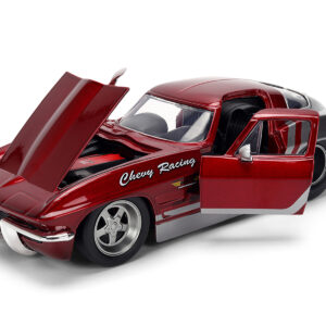 1963 Chevrolet Corvette Stingray "Chevy Racing" Red Metallic and Gray "Bigtime Muscle" Series 1/24 Diecast Model Car by Jada  by Diecast Mania