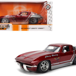 1963 Chevrolet Corvette Stingray "Chevy Racing" Red Metallic and Gray "Bigtime Muscle" Series 1/24 Diecast Model Car by Jada  by Diecast Mania