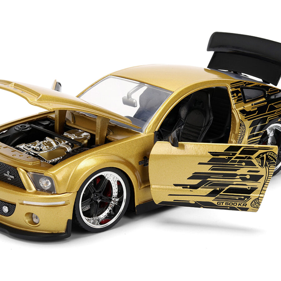 2008 Ford Shelby Mustang GT-500KR Gold Metallic and Black with Graphics "Bigtime Muscle" Series 1/24 Diecast Model Car by Jada from the Ford store collection.