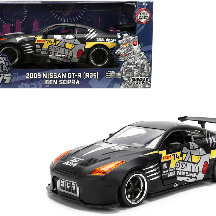2009 Nissan GT-R (R35) Ben Sopra Matt Black with "Mechagodzilla" Graphics "Hollywood Rides" Series 1/24 Diecast Model Car by Jada Automotive