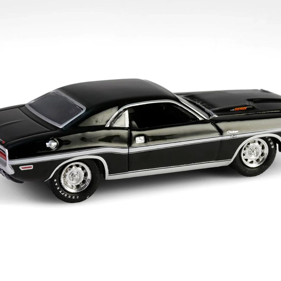 1970 Dodge Challenger R/T 440 Black with White Stripes "Barrett-Jackson" Series 15 1/64 Diecast Model Car by Greenlight Automotive