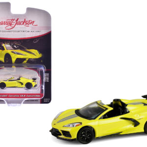 2022 Chevrolet Corvette C8.R Convertible Yellow with Silver Stripes "Barrett-Jackson" Series 15 1/64 Diecast Model Car by Greenlight  by Diecast Mania