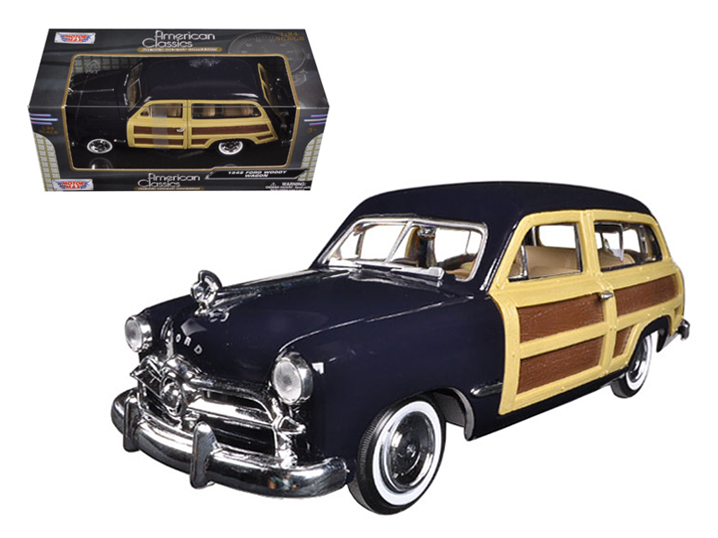 1949 Ford Woody Wagon Dark Blue 1/24 Diecast Model Car by Motormax Automotive