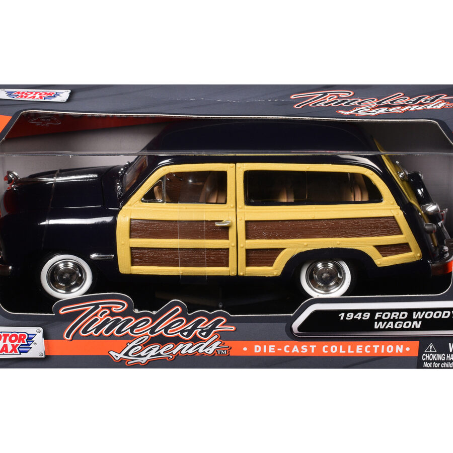 1949 Ford Woody Wagon Dark Blue 1/24 Diecast Model Car by Motormax Automotive
