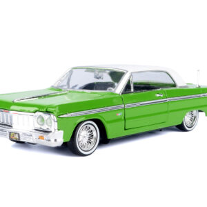 1964 Chevrolet Impala Lowrider Hard Top Green with White Top "Get Low" Series 1/24 Diecast Model Car by Motormax  by Diecast Mania