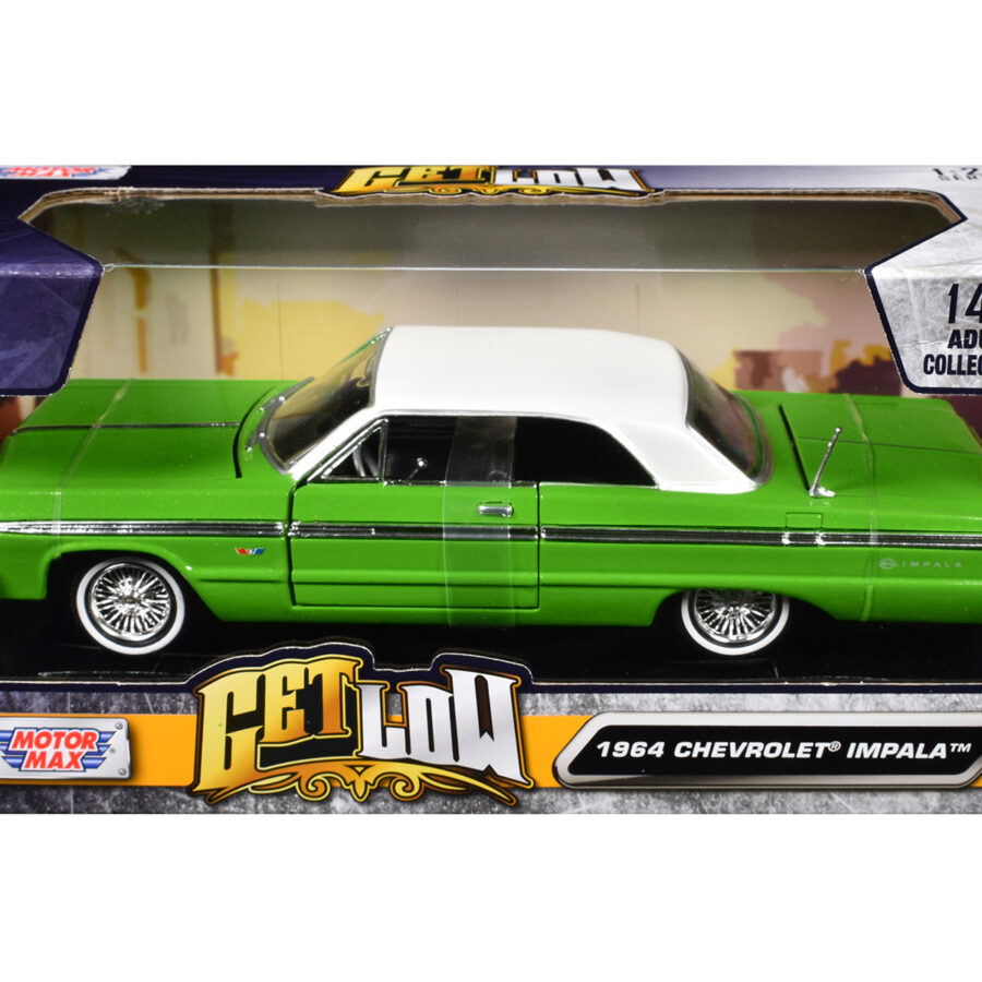 1964 Chevrolet Impala Lowrider Hard Top Green with White Top "Get Low" Series 1/24 Diecast Model Car by Motormax Automotive