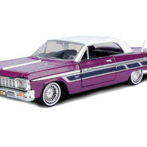 1964 Chevrolet Impala Lowrider Hard Top Purple Metallic with White Top "Get Low" Series 1/24 Diecast Model Car by Motormax from the Sports Car Racing Gifts store collection.