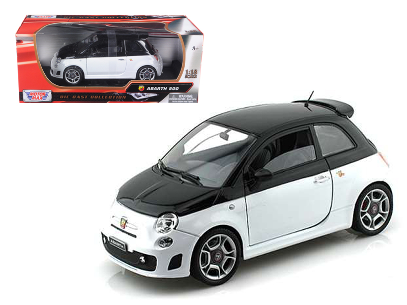 Fiat Abarth 500 White and Black 1/18 Diecast Model Car by Motormax Automotive