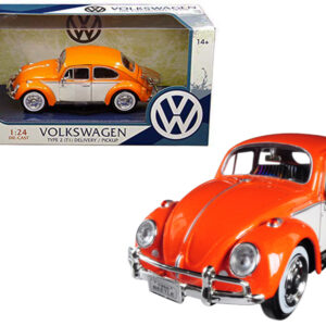 1966 Volkswagen Classic Beetle with Rear Luggage Rack Orange 1/24 Diecast Model Car by Motormax from the Vintage store collection.