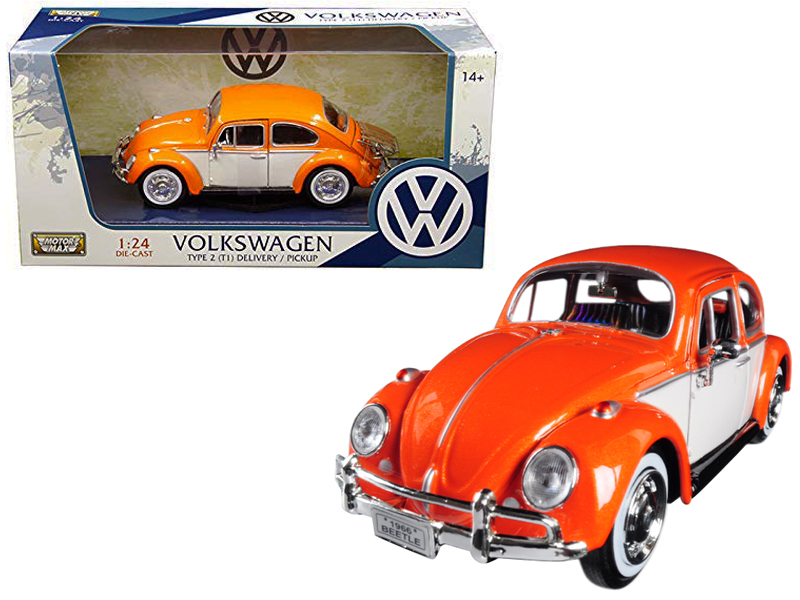 1966 Volkswagen Classic Beetle with Rear Luggage Rack Orange 1/24 Diecast Model Car by Motormax from the Sports Car Racing Gifts store collection.