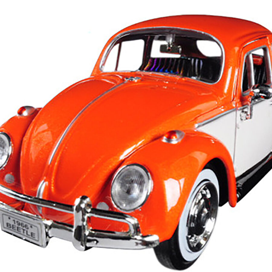 1966 Volkswagen Classic Beetle with Rear Luggage Rack Orange 1/24 Diecast Model Car by Motormax from the Sports Car Racing Gifts store collection.