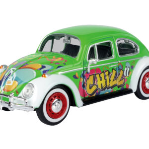1966 Volkswagen Beetle Green with Graffiti Graphics 1/24 Diecast Model Car by Motormax from the Sports Car Racing Gifts store collection.