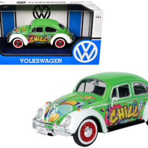 1966 Volkswagen Beetle Green with Graffiti Graphics 1/24 Diecast Model Car by Motormax from the Sports Car Racing Gifts store collection.