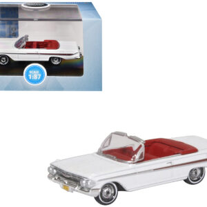 1961 Chevrolet Impala Convertible Ermine White with Roman Red Interior 1/87 (HO) Scale Diecast Model Car by Oxford Diecast  by Diecast Mania