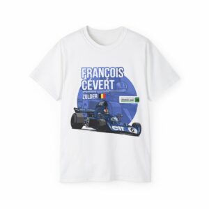 François Cevert Zolder 1973 T-Shirt | Vintage F1 Racing Tee | Classic Formula 1 Motorsport Legends Shirt from the Vintage Cars store collection.