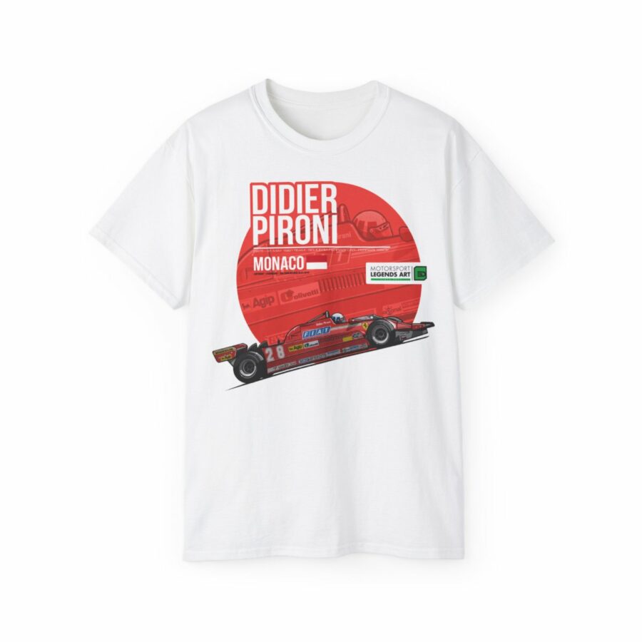 Didier Pironi F1 Legend | Vintage F1 Monaco 1981 Ferrari 126C | Retro Motorsport Legends Tee from the F1 Jackets store collection.