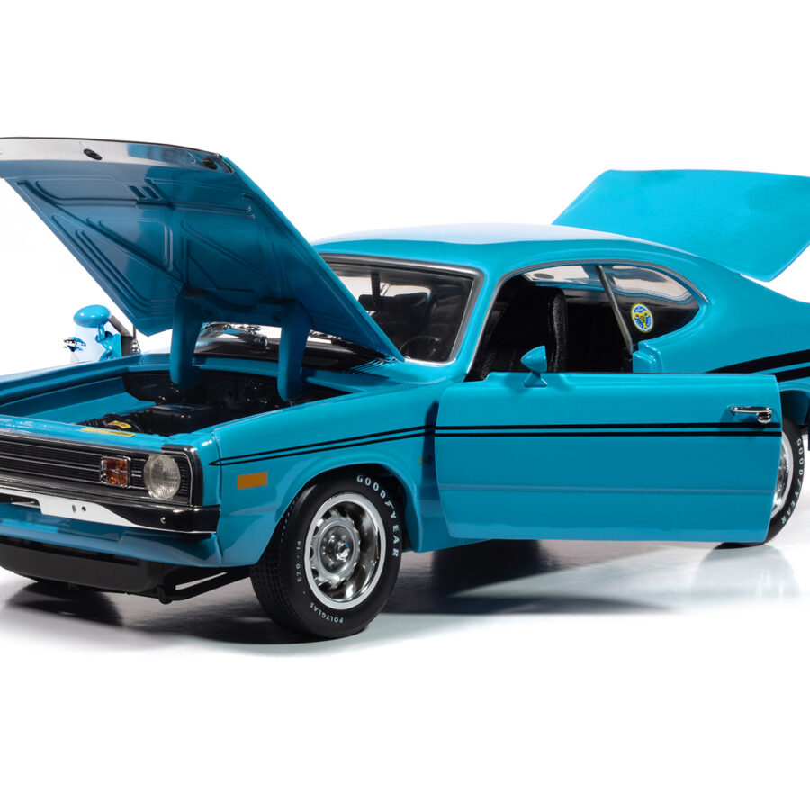 1972 Dodge Demon GSS "Mecum Auctions" Petty Blue with Black Stripes "American Muscle" Series 1/18 Diecast Model Car by Auto World from the Automotive store collection.