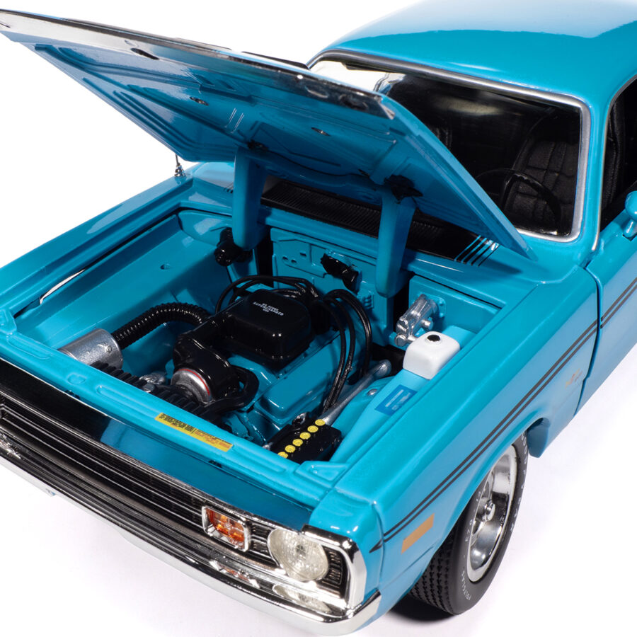 1972 Dodge Demon GSS "Mecum Auctions" Petty Blue with Black Stripes "American Muscle" Series 1/18 Diecast Model Car by Auto World USA GP - Americas Track Art