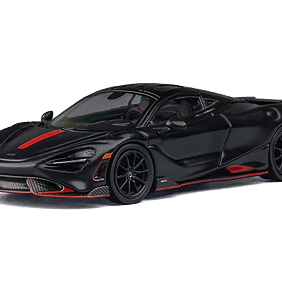 McLaren 765LT Matt Black with Red Accents and Extra Wheels 1/64 Diecast Model Car by CM Model Automotive