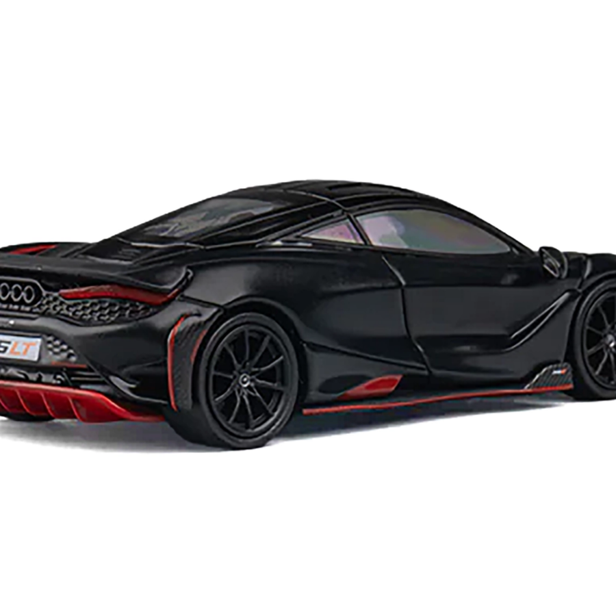 McLaren 765LT Matt Black with Red Accents and Extra Wheels 1/64 Diecast Model Car by CM Model Automotive