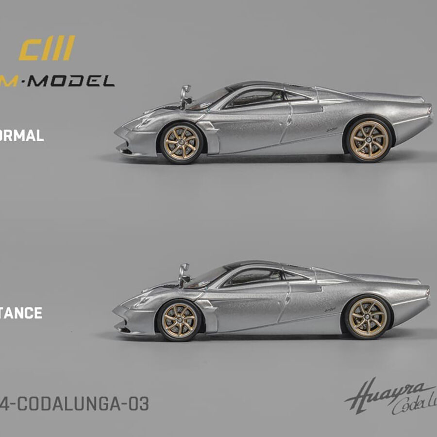 Pagani Huayra Codalunga Silver Metallic with Sunroof and Extra Wheels 1/64 Diecast Model Car by CM Model Automotive