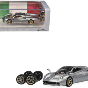 Pagani Huayra Codalunga Silver Metallic with Sunroof and Extra Wheels 1/64 Diecast Model Car by CM Model  by Diecast Mania