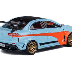 Mitsubishi Lancer Evolution X Varis RHD (Right Hand Drive) Light Blue with Black Top and Orange Stripes 1/64 Diecast Model Car by CM Model from the Sports Car Racing Model Cars store collection.