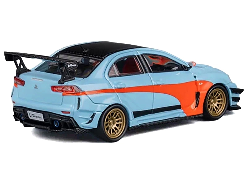 Mitsubishi Lancer Evolution X Varis RHD (Right Hand Drive) Light Blue with Black Top and Orange Stripes 1/64 Diecast Model Car by CM Model Automotive