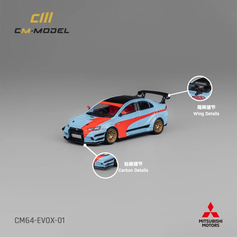 Mitsubishi Lancer Evolution X Varis RHD (Right Hand Drive) Light Blue with Black Top and Orange Stripes 1/64 Diecast Model Car by CM Model Automotive
