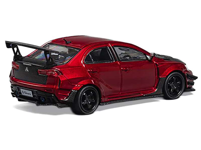 Mitsubishi Lancer Evolution X Varis RHD (Right Hand Drive) Red Metallic with Carbon Hood 1/64 Diecast Model Car by CM Model Automotive