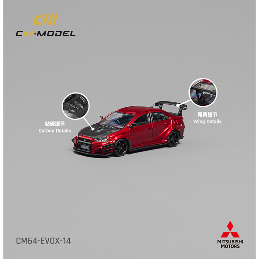 Mitsubishi Lancer Evolution X Varis RHD (Right Hand Drive) Red Metallic with Carbon Hood 1/64 Diecast Model Car by CM Model Automotive