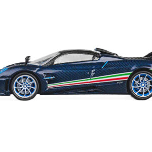 Pagani Huayra Tricolore Blue Carbon Metallic with Black Carbon Top and Italian Flag Stripes 1/64 Diecast Model Car by CM Model  by Diecast Mania