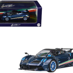 Pagani Huayra Tricolore Blue Carbon Metallic with Black Carbon Top and Italian Flag Stripes 1/64 Diecast Model Car by CM Model  by Diecast Mania