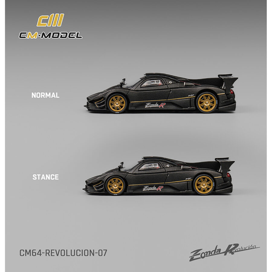 Pagani Zonda Revolucion Black Carbon with Extra Wheels 1/64 Diecast Model Car by CM Model Automotive