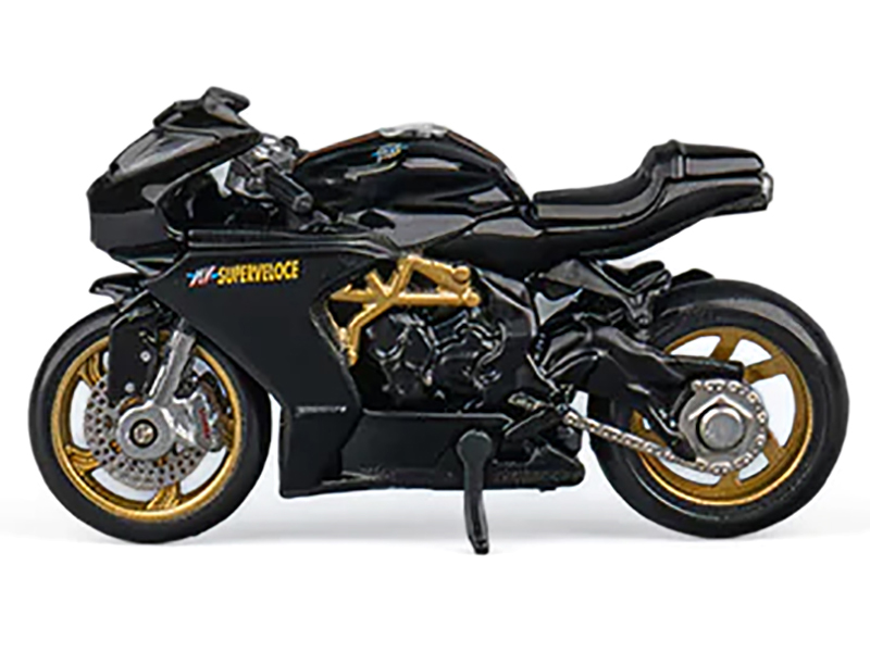 MV Agusta Superveloce 800 Motorcycle Black and Gold with Figure 1/64 Diecast Model by CM Model from the Sports Car Racing Model Cars store collection.
