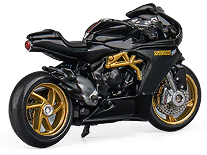 MV Agusta Superveloce 800 Motorcycle Black and Gold with Figure 1/64 Diecast Model by CM Model Automotive